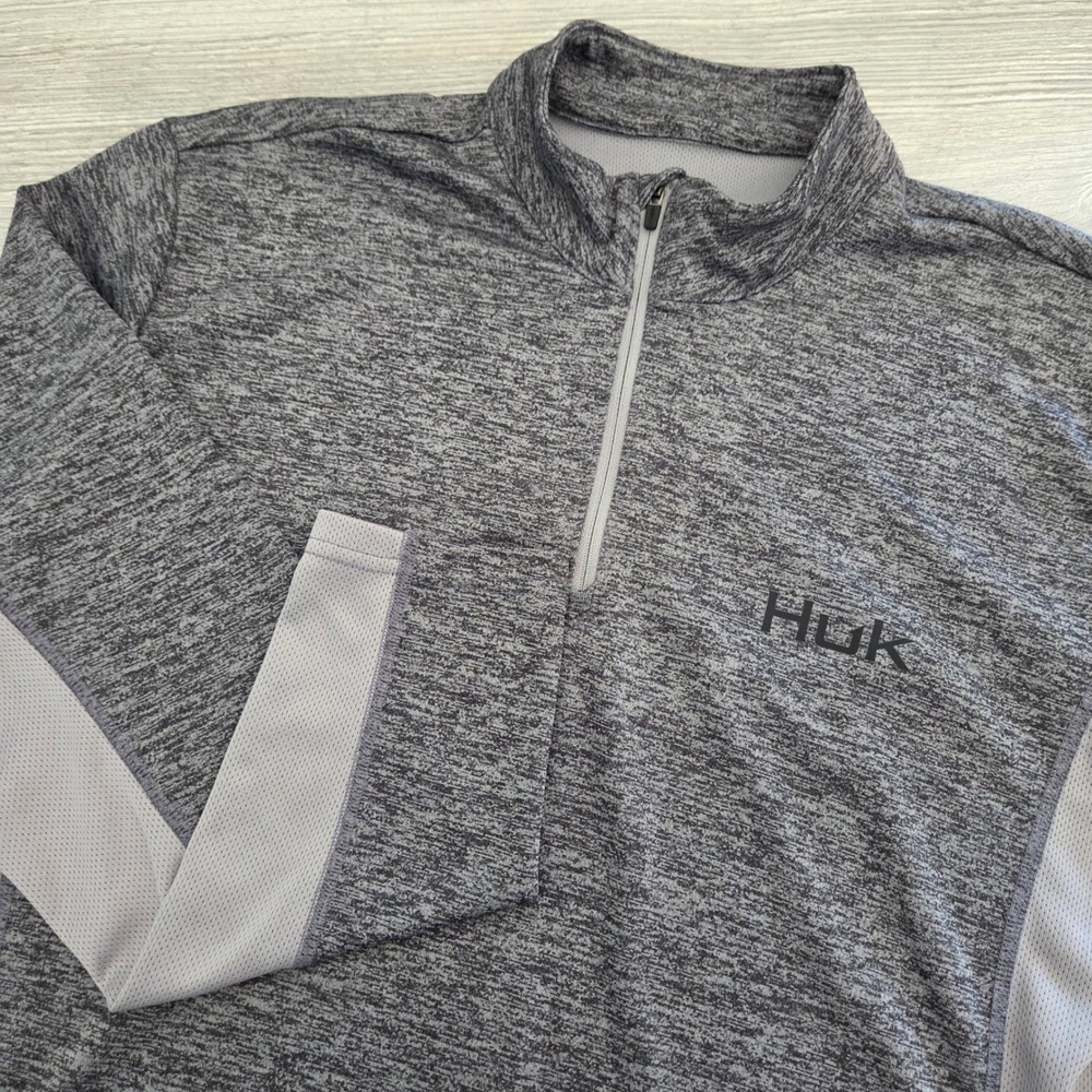 Huk Quarter Zip Pullover Grey Heather Pursuit Fishing Shirt Mens Medium